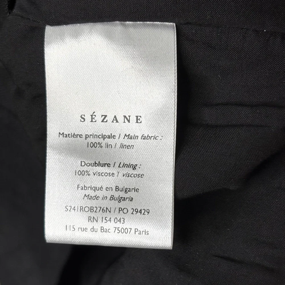 Sezane Editions Armida Dress Size 36/4 Black Linen Puff Sleeve Tie Back Mini - Picture 12 of 15